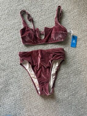 Cupshe Velvet Two-Piece Bikini Set - Wine